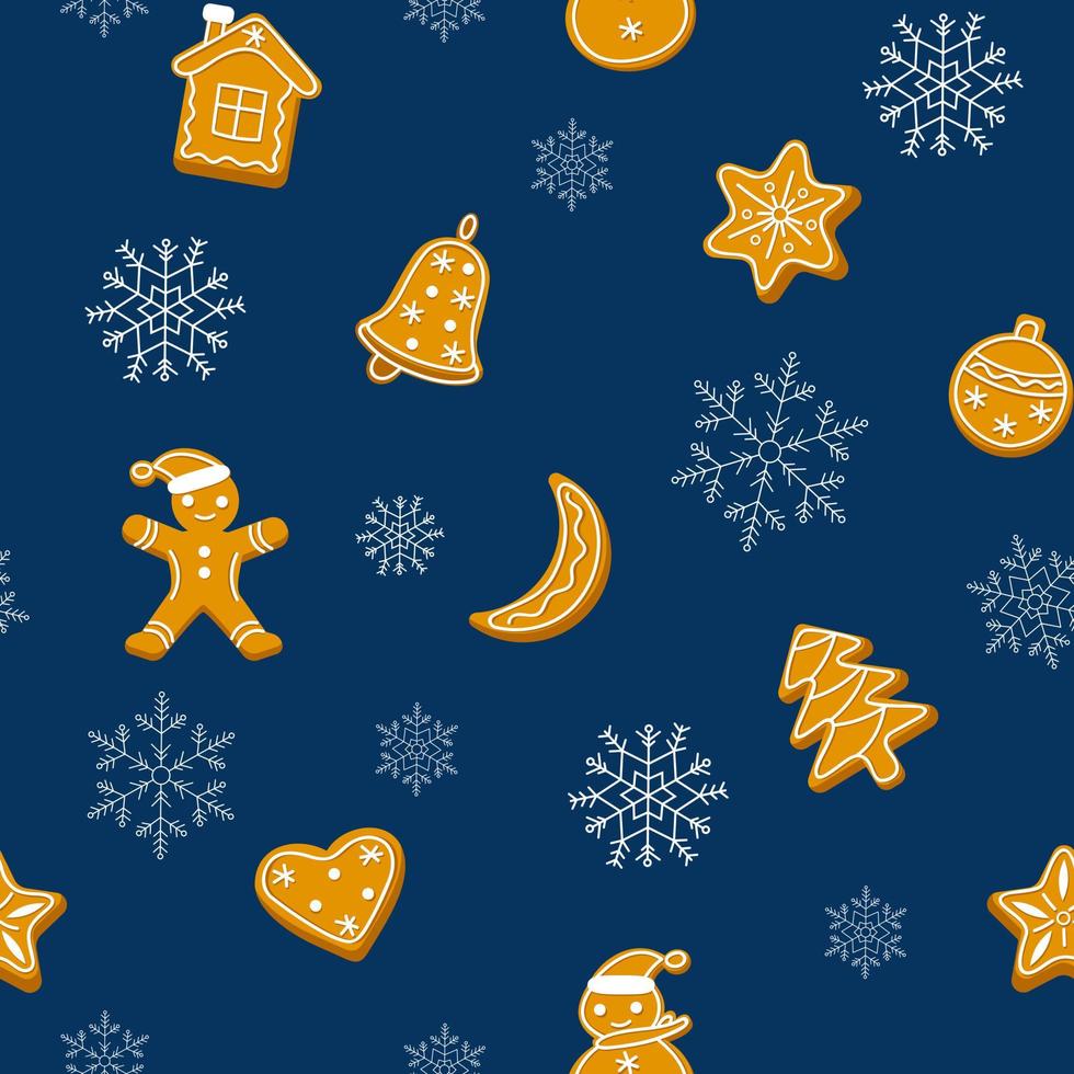 Gingerbread seamless pattern. Winter seamless patterns with gingerbread cookies. Cute Christmas background. Vector illustration