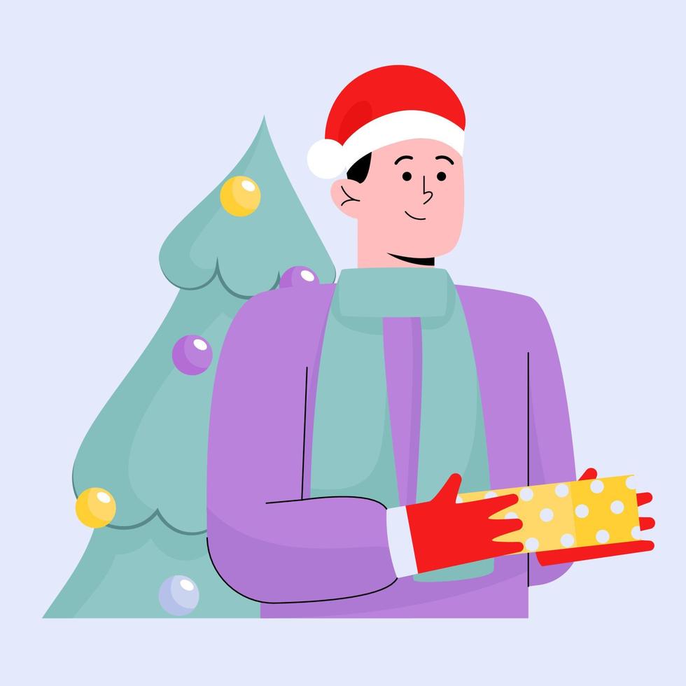 Happy man holding christmas gift box vector