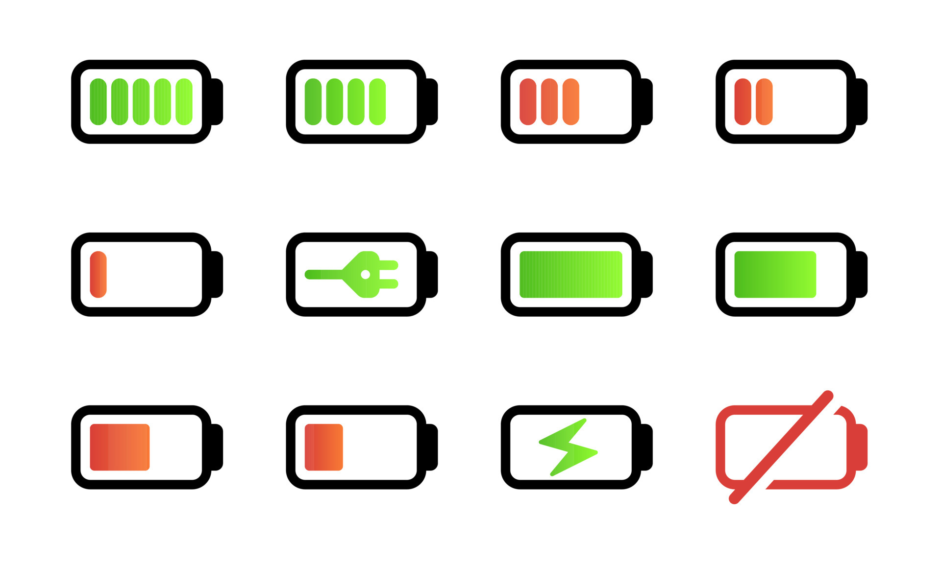 Vector illustration of battery level icon set. Suitable for design