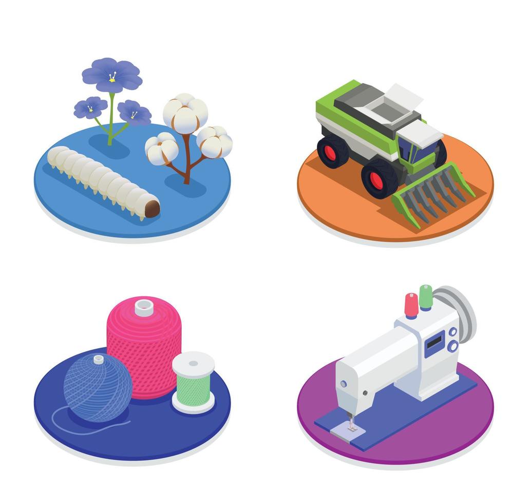 Textile And Spinning Industry 2x2 Concept vector