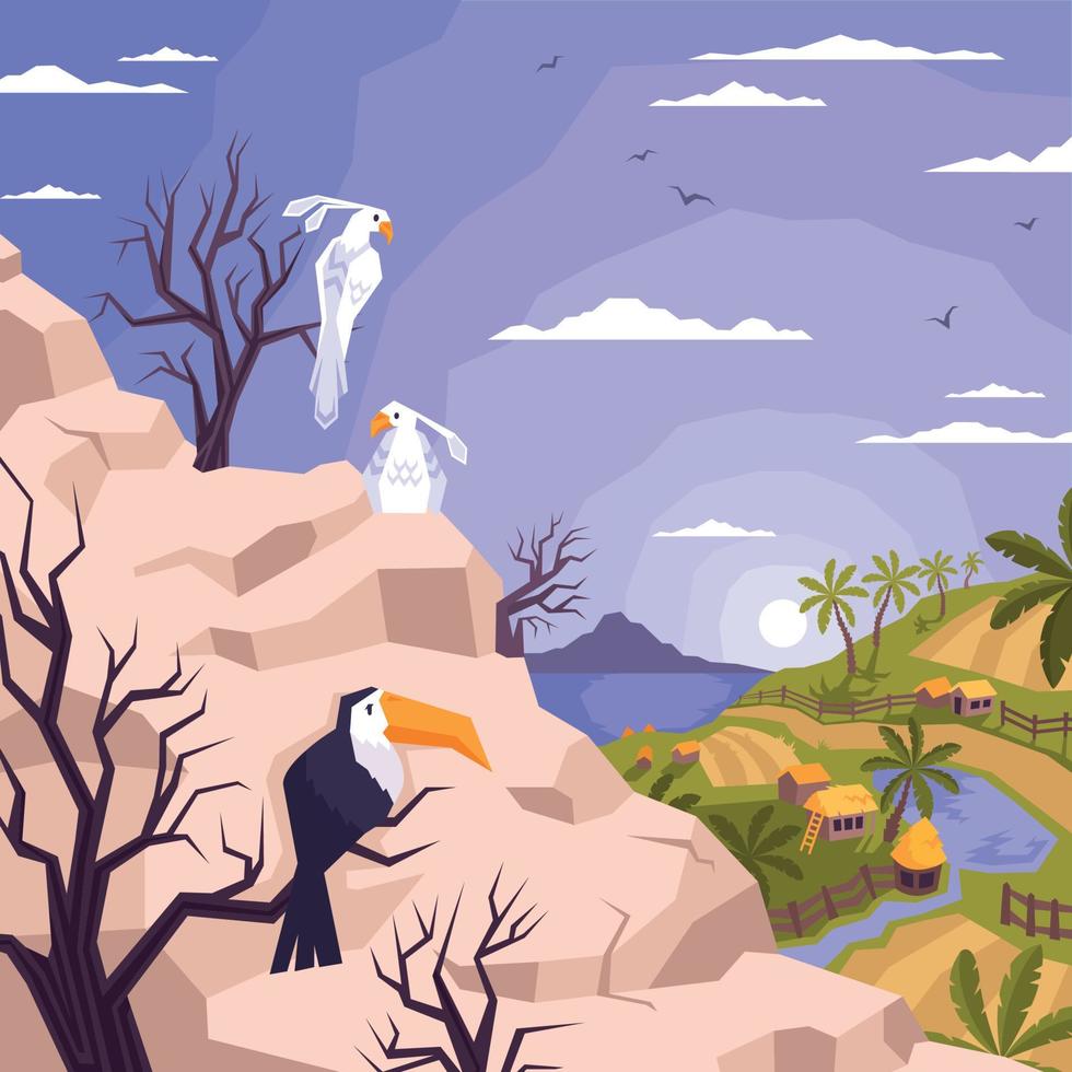 Tropical Village Birds Composition vector