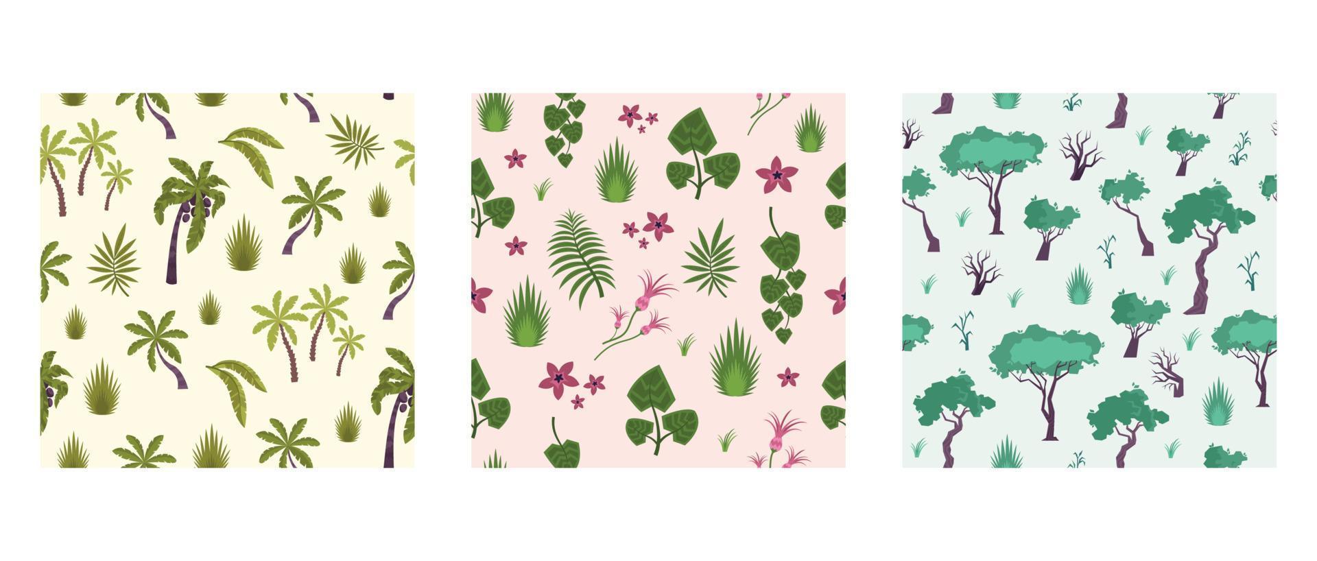 Rainforest Plants Square Patterns vector