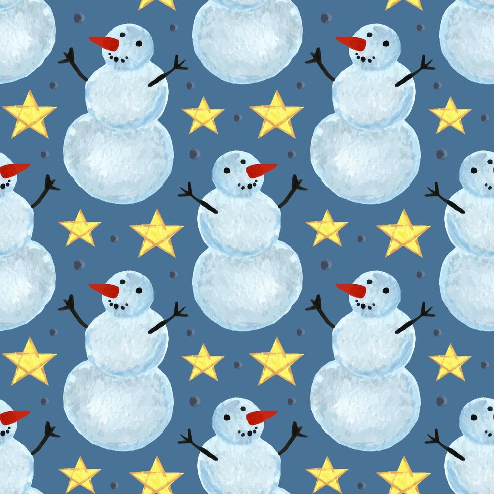 Winter holiday hand drawn seamless pattern background Merry Christmas and Happy New Year snowman with star wrapping paper packaging design vector