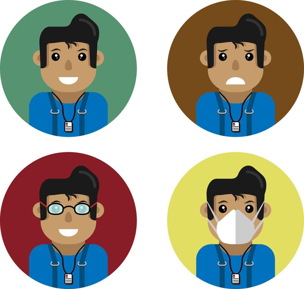 Avatar masculino de medio cuerpo plano con 4 poses perfecto para proyecto de diseño vector