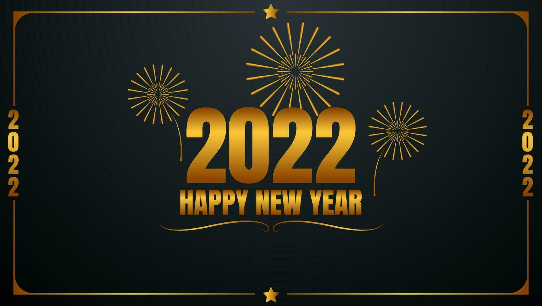 2022 Happy New Year greeting card in gold and black color vector