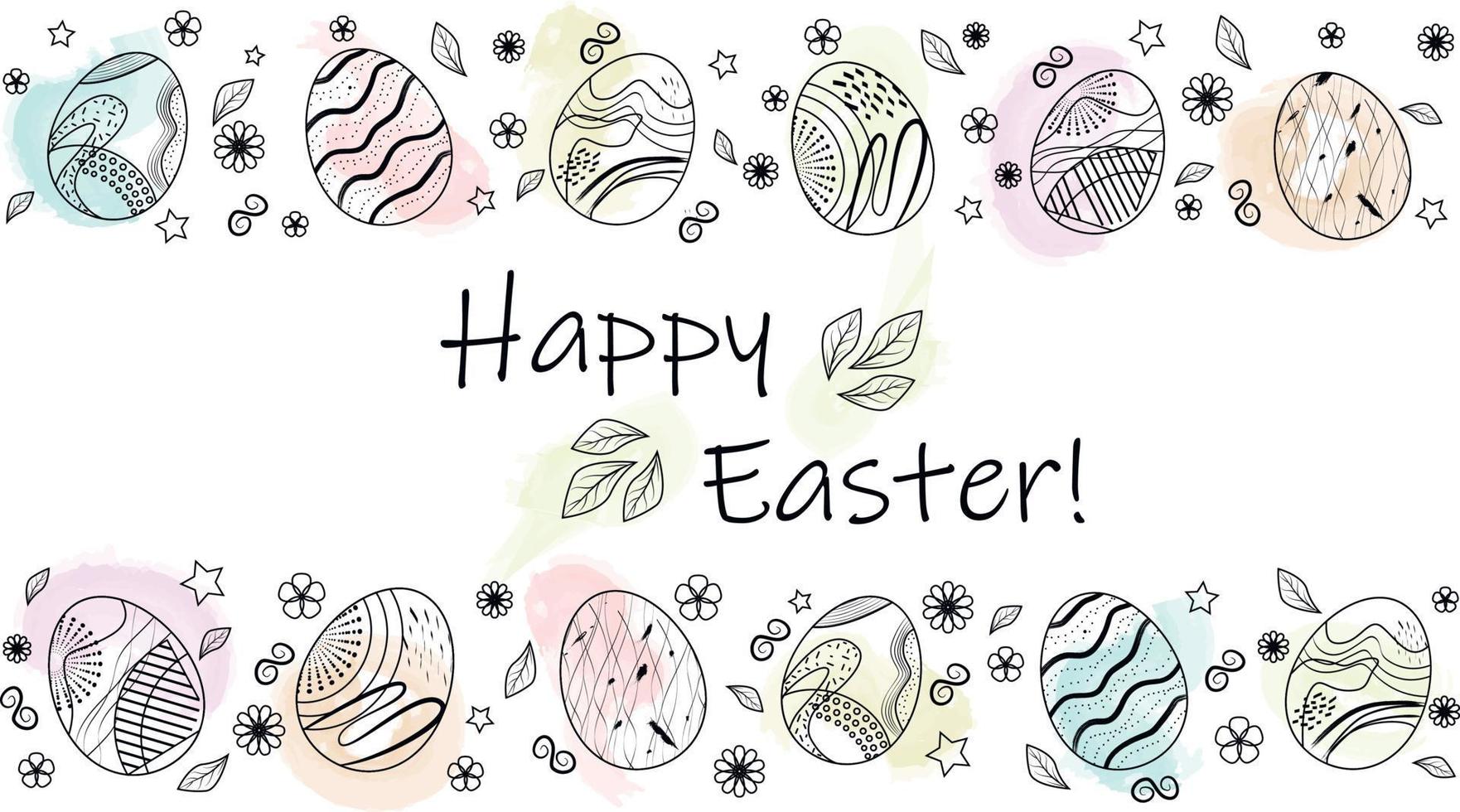 Easter card. watercolor easter eggs. Easter. simple easter eggs. abstract pattern on eggs. black and white drawing vector