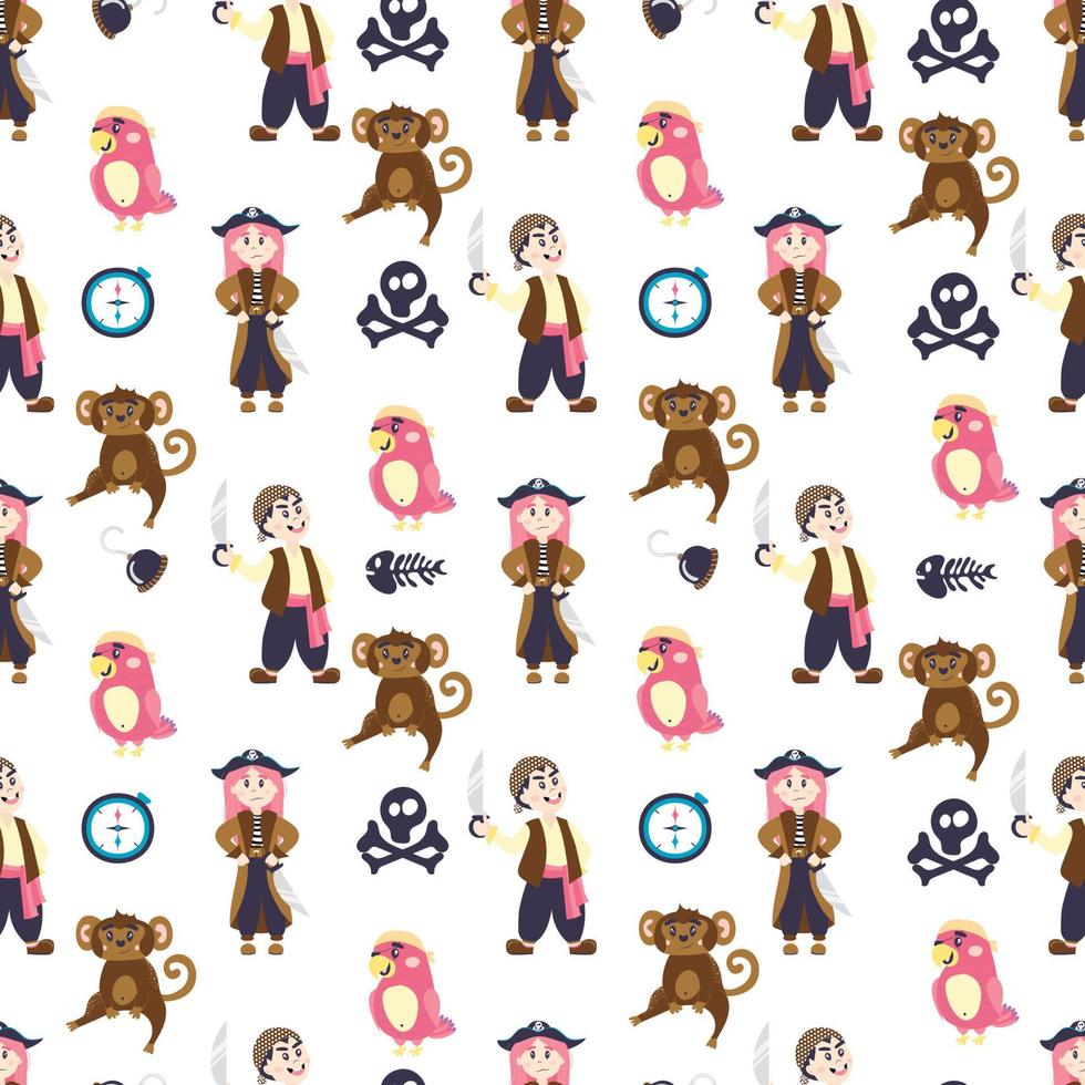 pattern with   little pirates, parrot, monkey vector