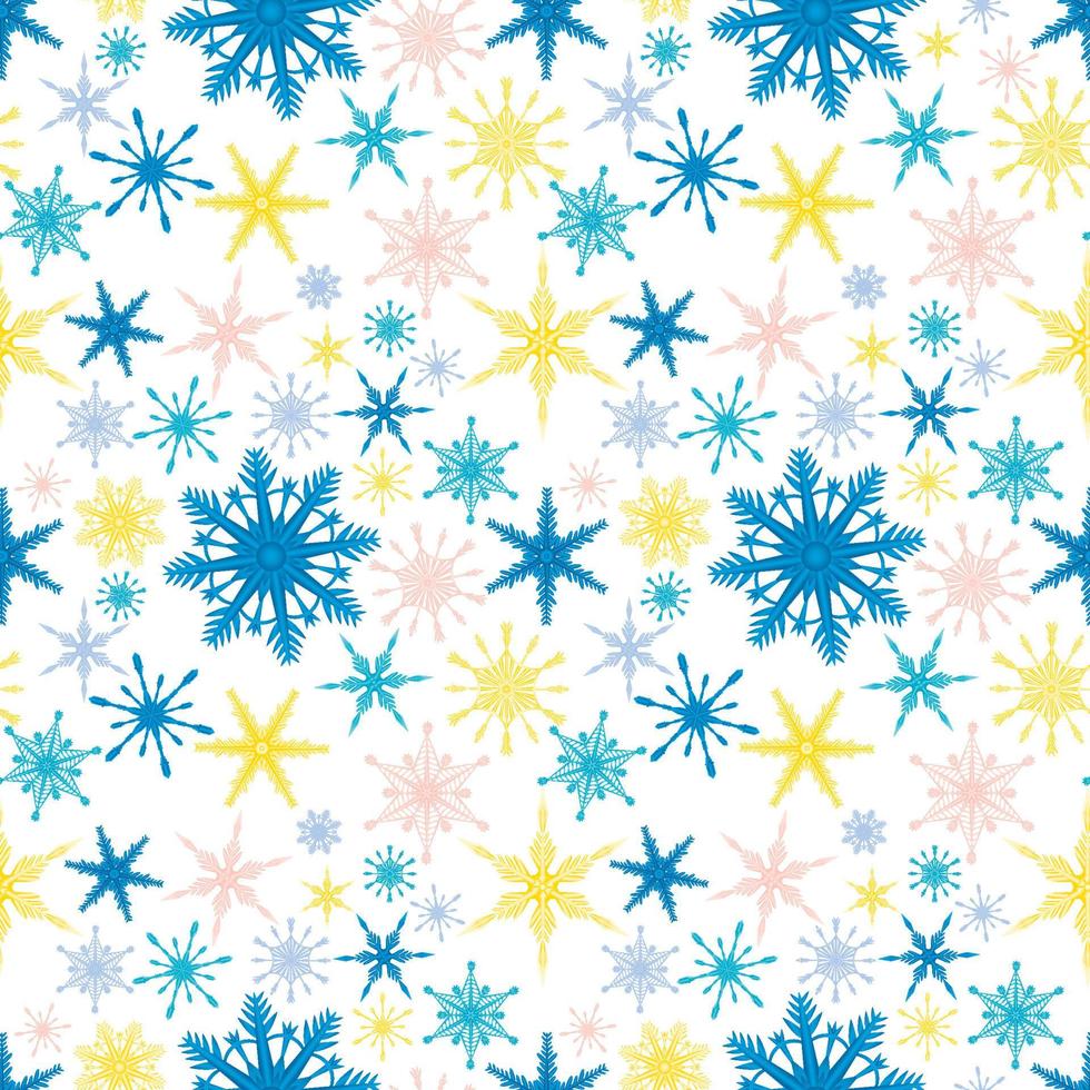 seamless pattern winter background with hand drawn multicolored snowflakes with gradient, snow, swirl, blizzard, design elements. Christmas decor vector