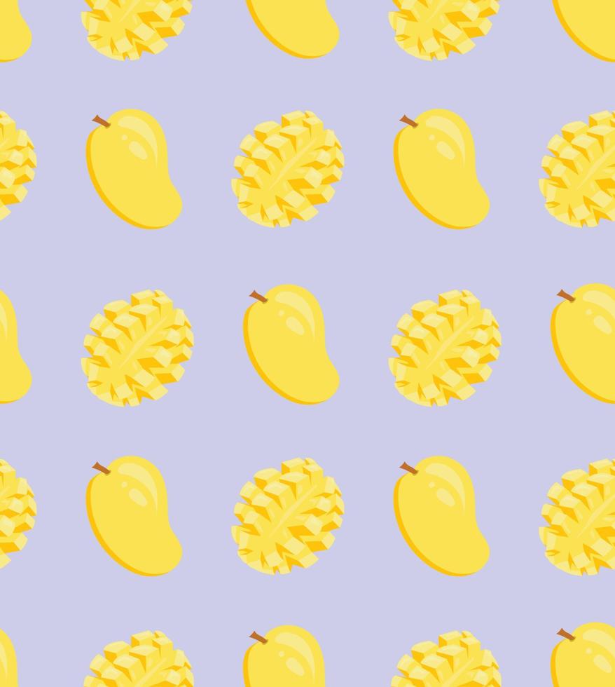 Vector tropical fruit background with mango. Summer bright exotic fruit seamless pattern in flat style