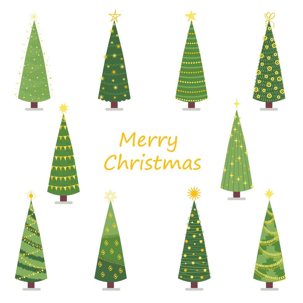 vector conjunto de dibujos animados de árboles de Navidad, pinos para  tarjeta de felicitación, invitación, banner,