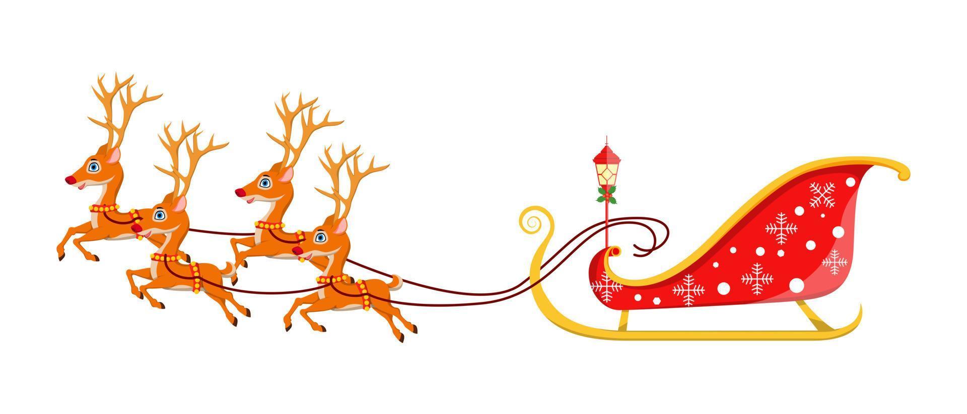 Beautiful Santa Clause empty sleigh running with reindeer on white background vector