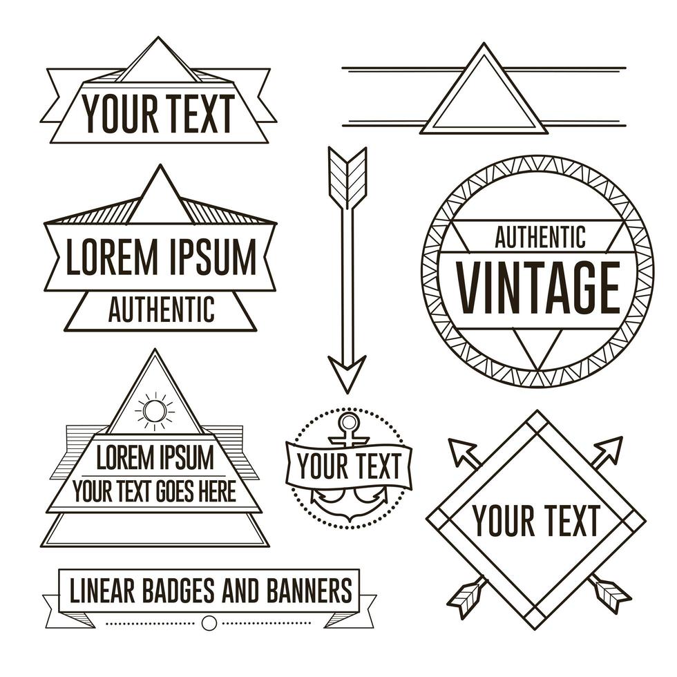 Set of linear hipster retro vintage badges, frames and labels vector