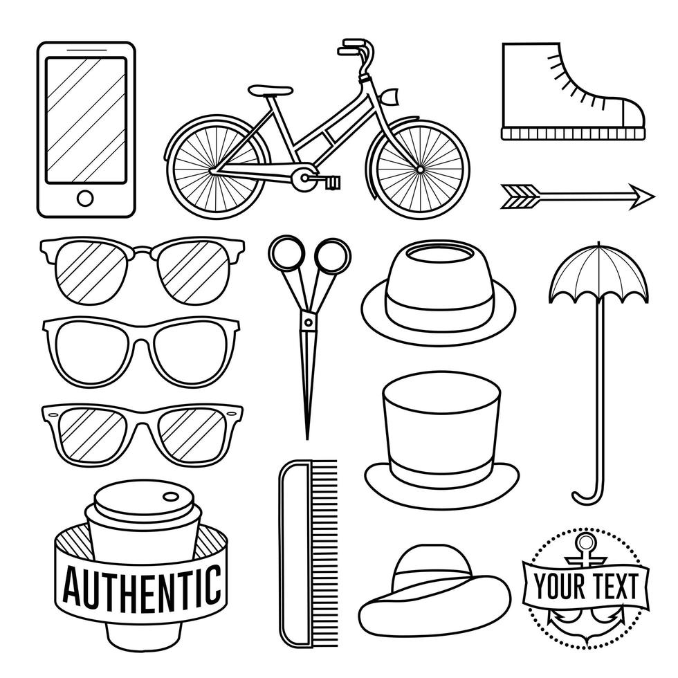 Linear Hipster cool urban lgbtq vector objects pack