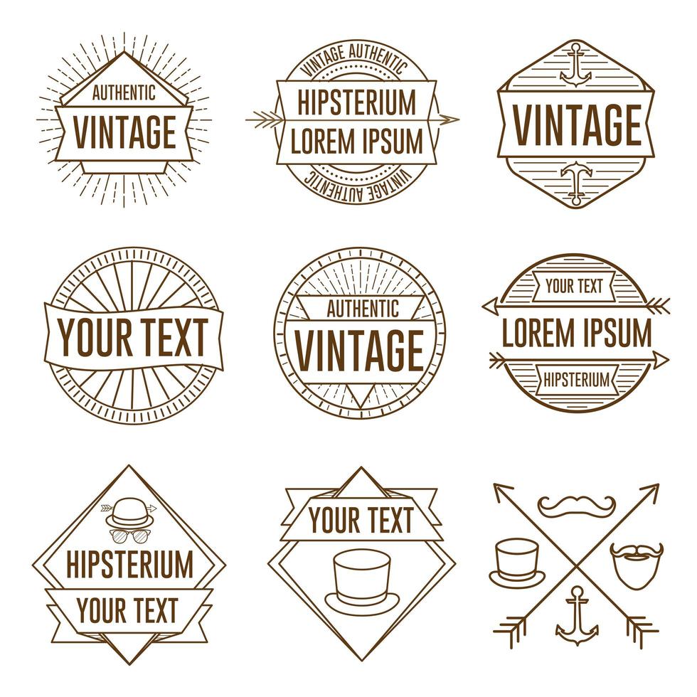 Set of linear retro vintage badges, frames and labels vector