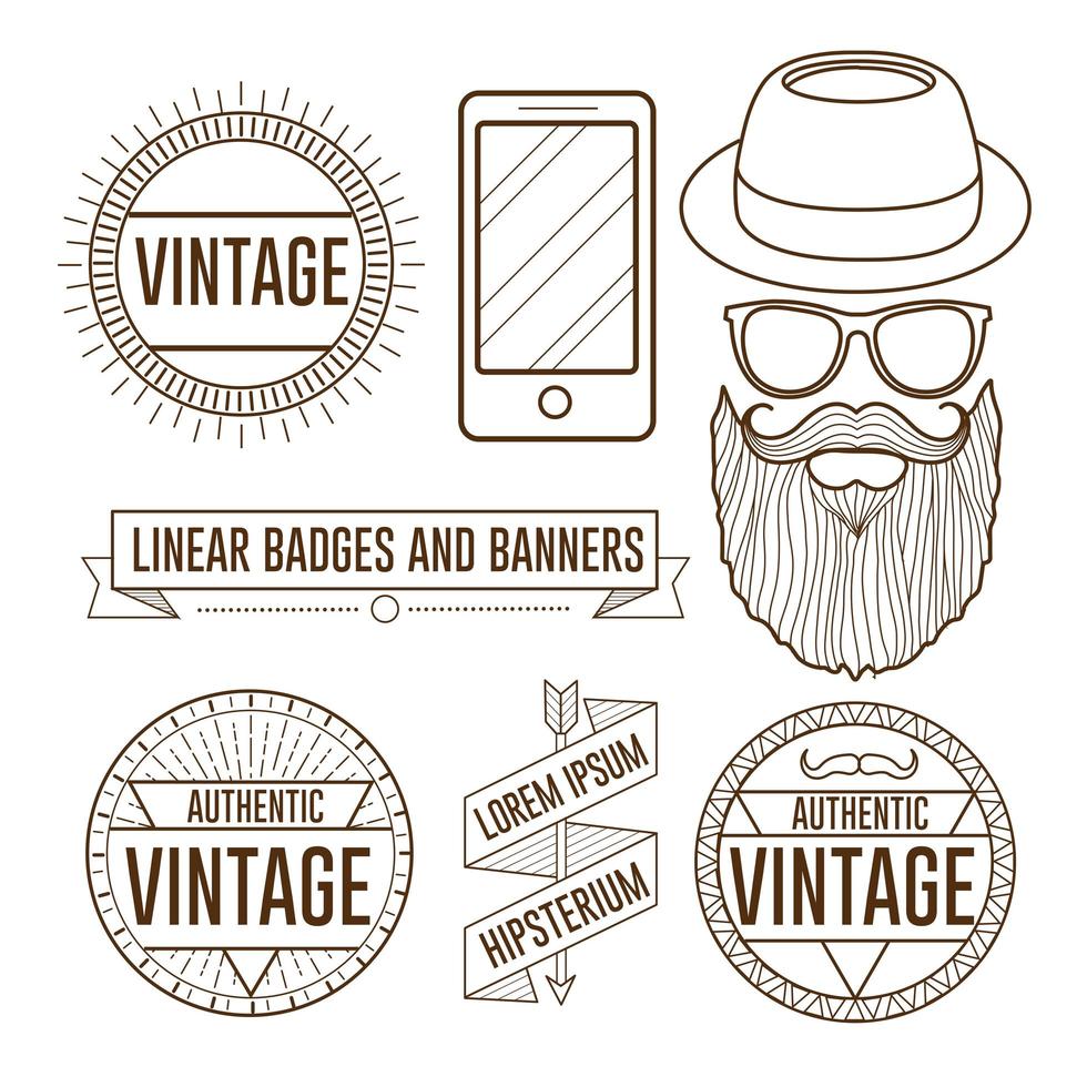 hipster lineal con hombre barbudo y elementos gráficos vector