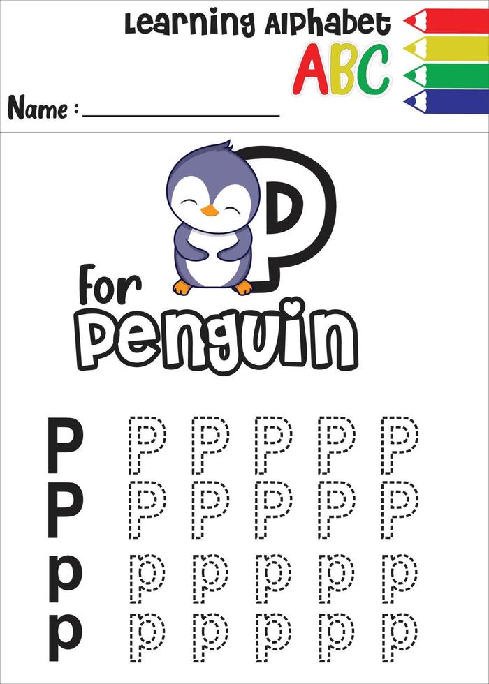 letter p for penguin. white background. vector