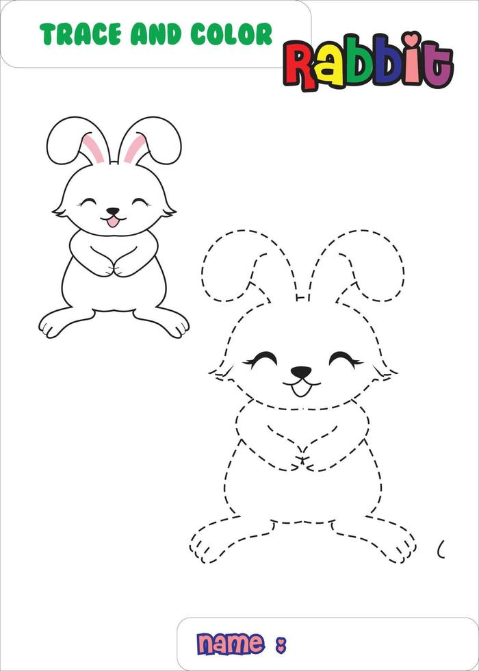 trace and color rabbit. cute rabbit . animal cartoon character. vector