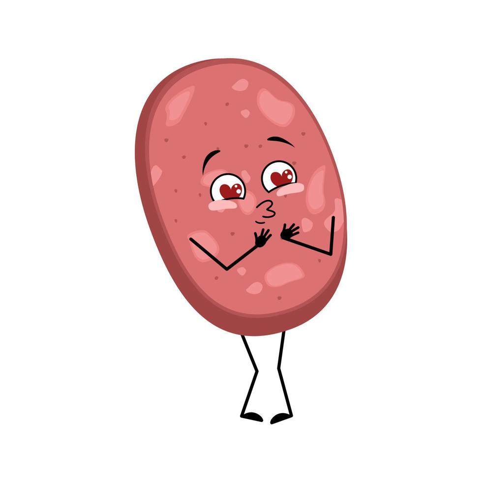 Cute sausage character with love emotions, smile face, arms and legs ...