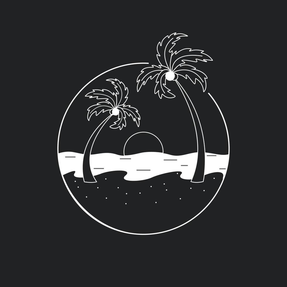 Palm Trees, Sunset And The Sea In A Circle. A Hand-Drawn Vector. For Prints On T-shirts, Posters And Other Purposes. vector