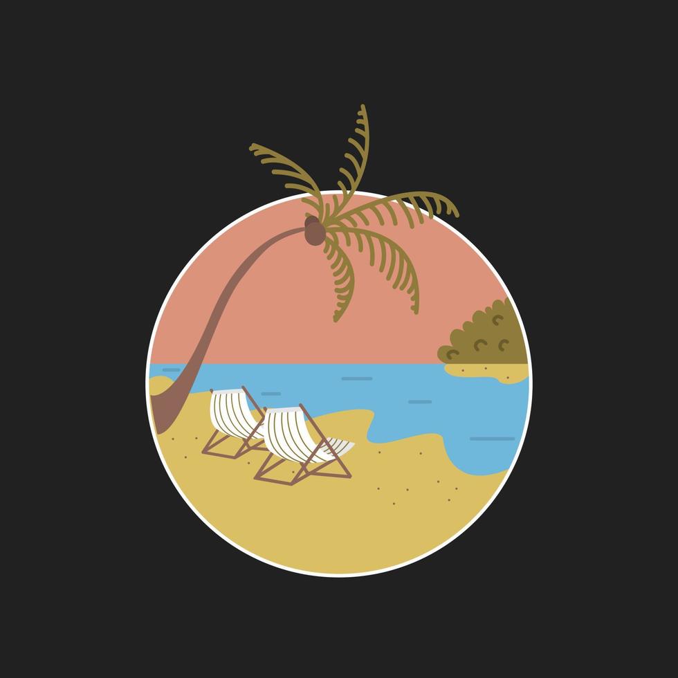 Palm Tree, Sea And Deck Chairs In A Circle. A Hand-Drawn Vector. For Prints On T-shirts, Posters And Other Purposes. vector