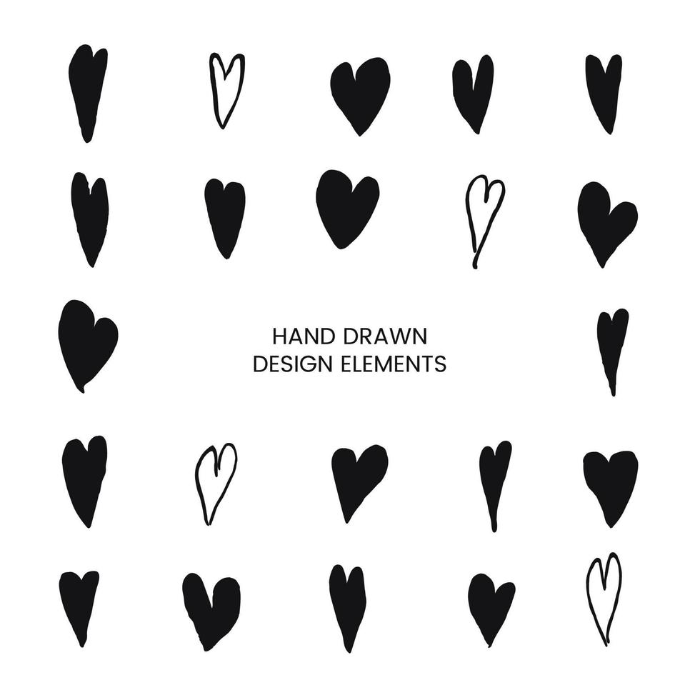 Vector modern set with hand drawn doodle illustrations of heart. Use it as as elements for design greeting cards , poster, card, packaging paper design for Valentine day