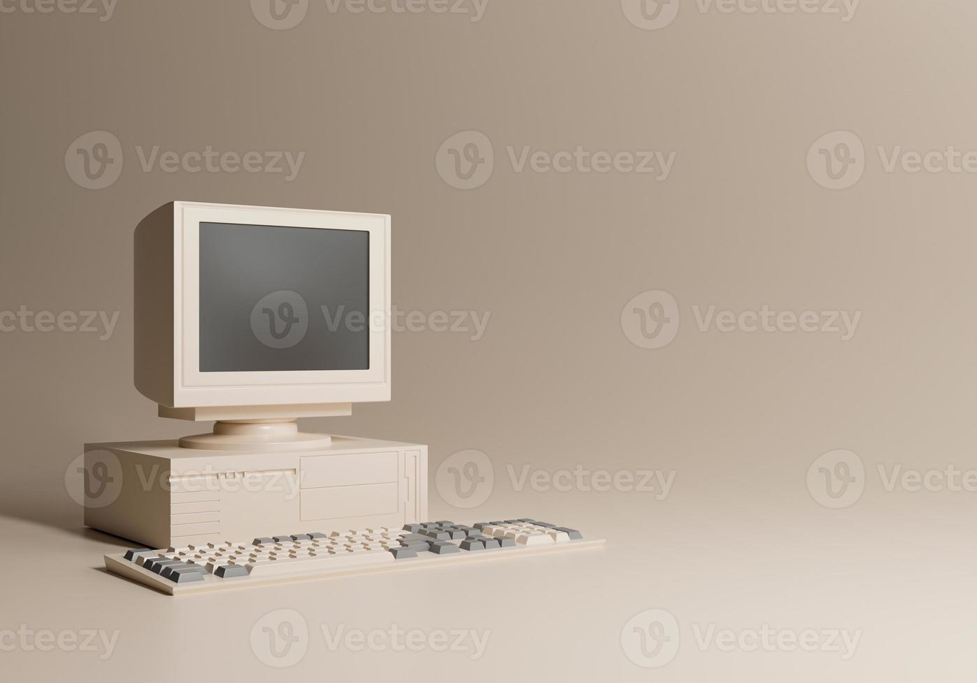 3D render maqueta de computadora vintage con teclado foto