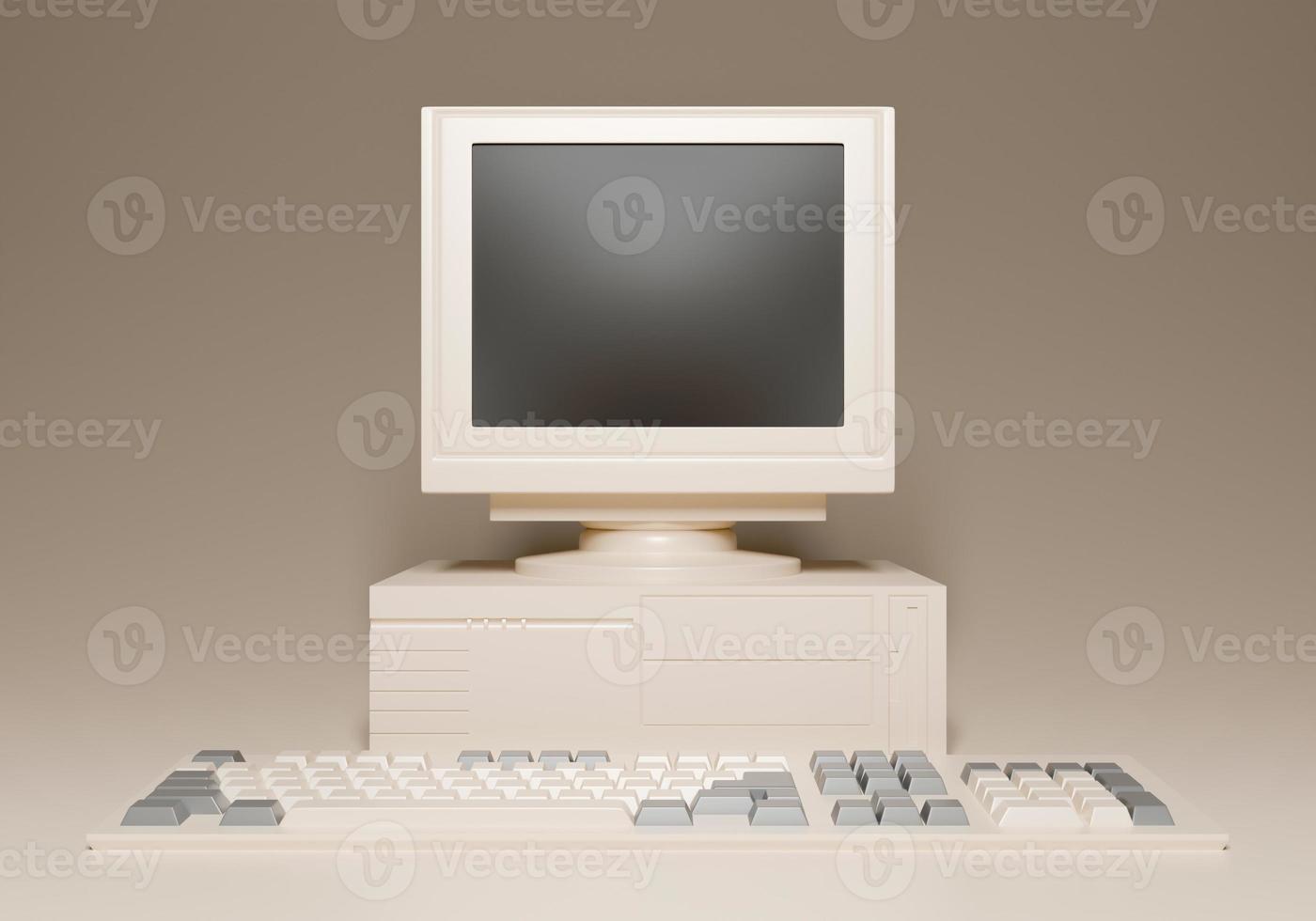 3d rendering vintage computer mockup with keyboard photo