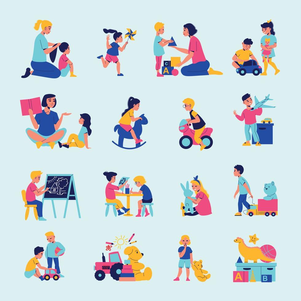 Kindergarten People Color Set vector