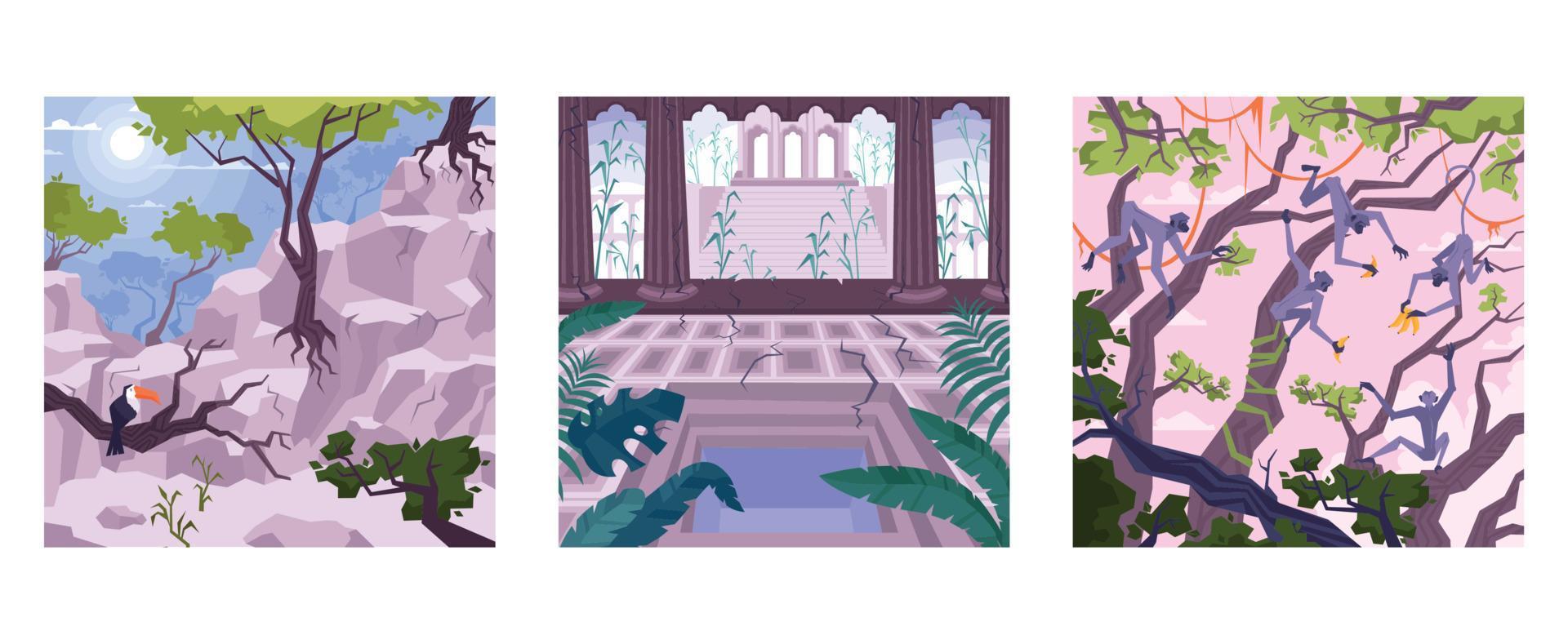 Square Tropical Landscapes Set vector