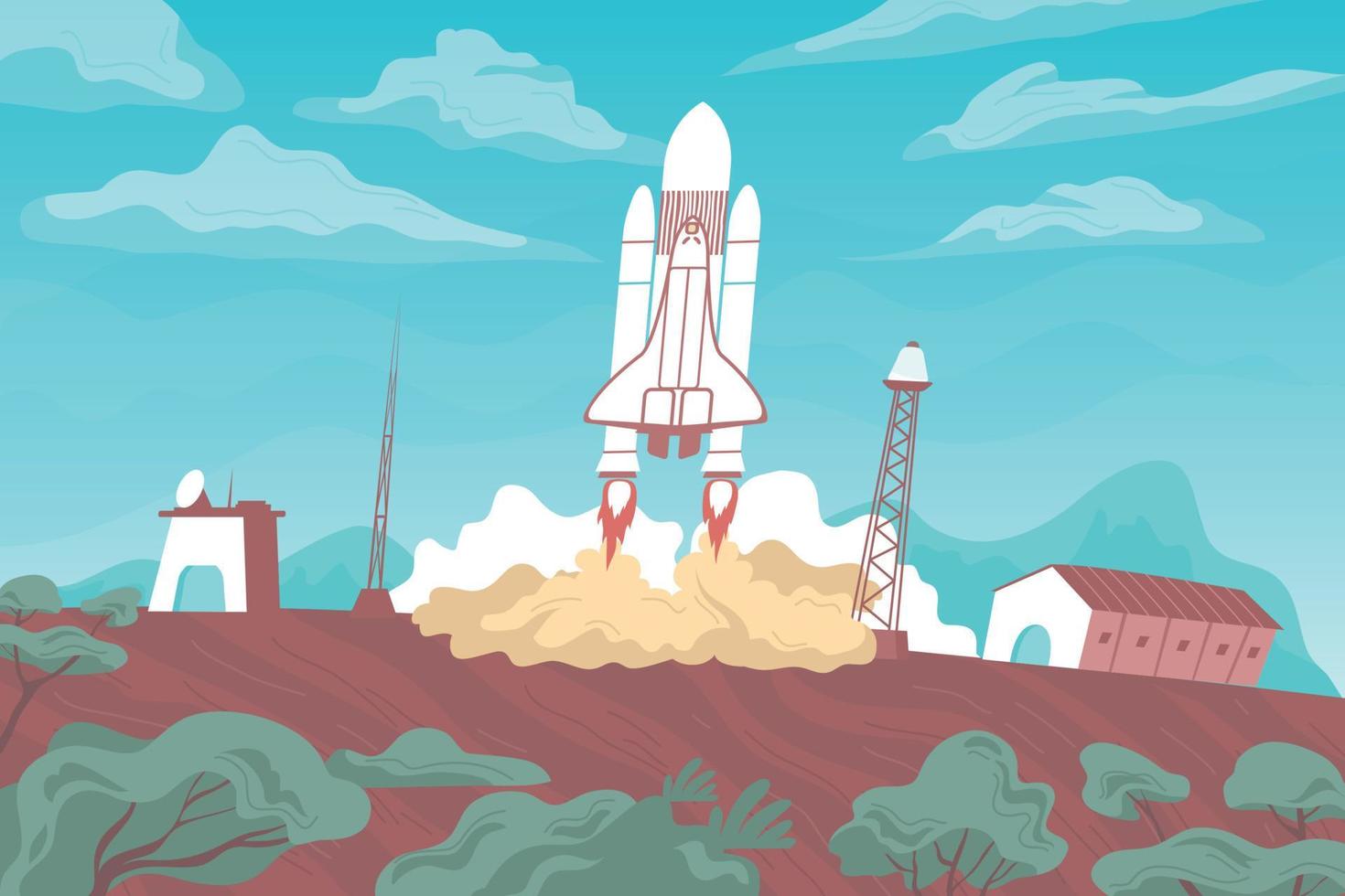 Rocket Launch Flat Composition vector
