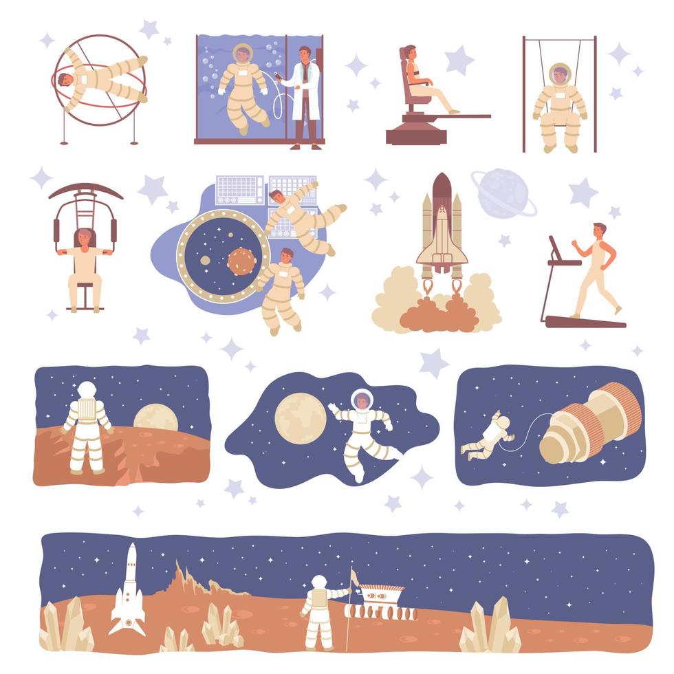 Astronaut Flat Icons Collection vector