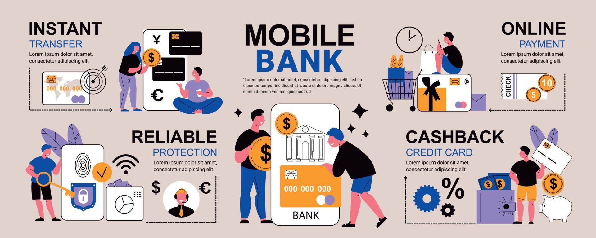 Mobile Bank App Infographics vector