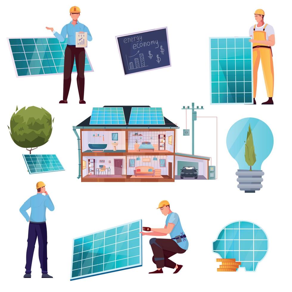 Solar Energy Flat Set vector