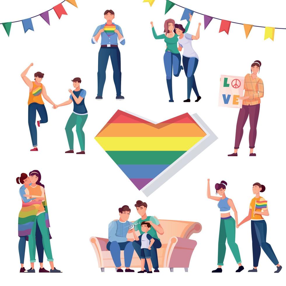 conjunto de iconos planos lgbt vector