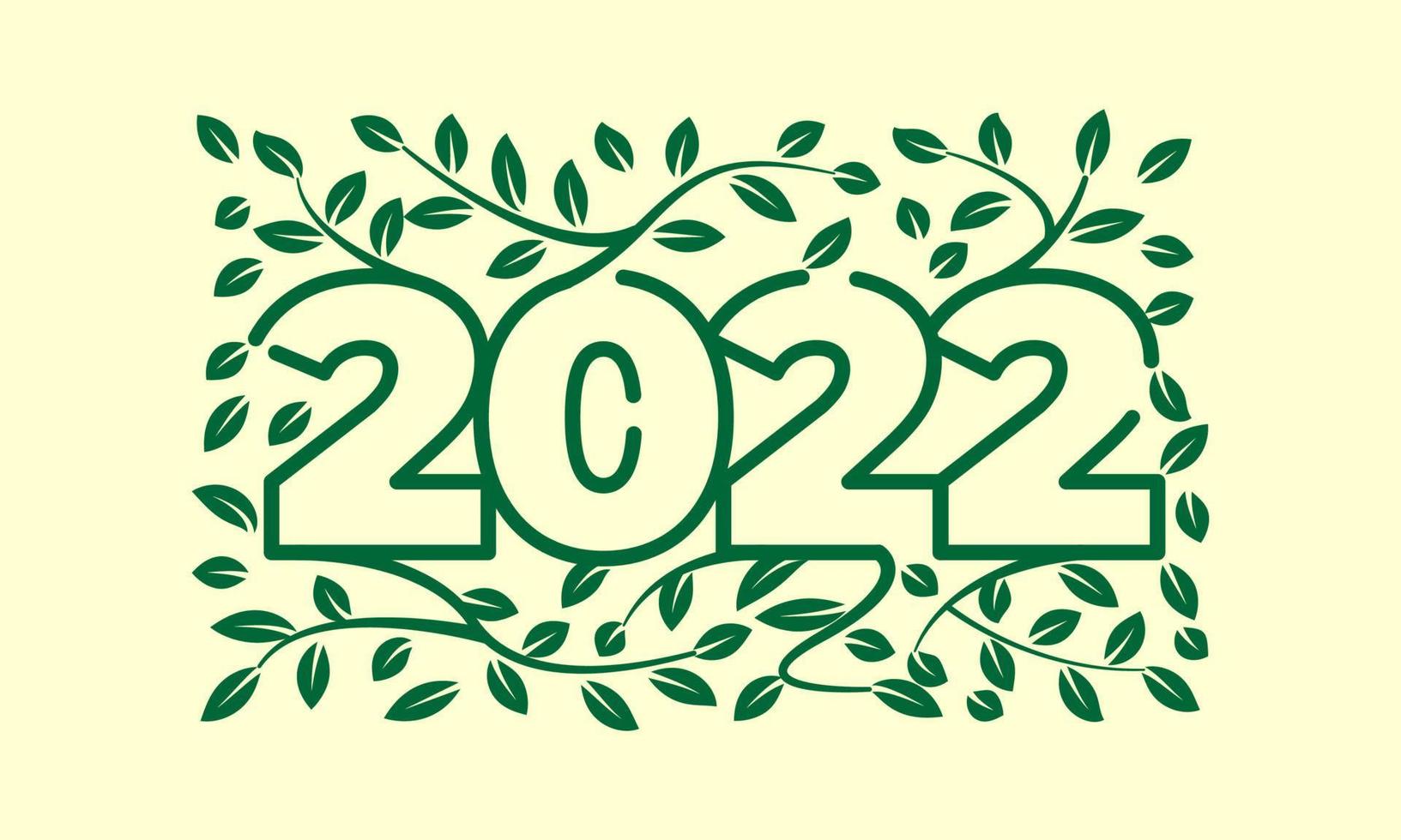 2022 happy new year lines  green leaf vector