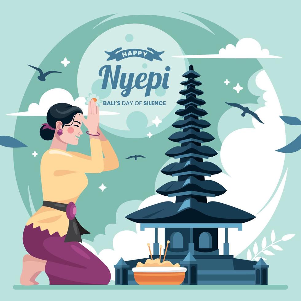 Happy Nyepi Bali's Day of Silence Concept vector