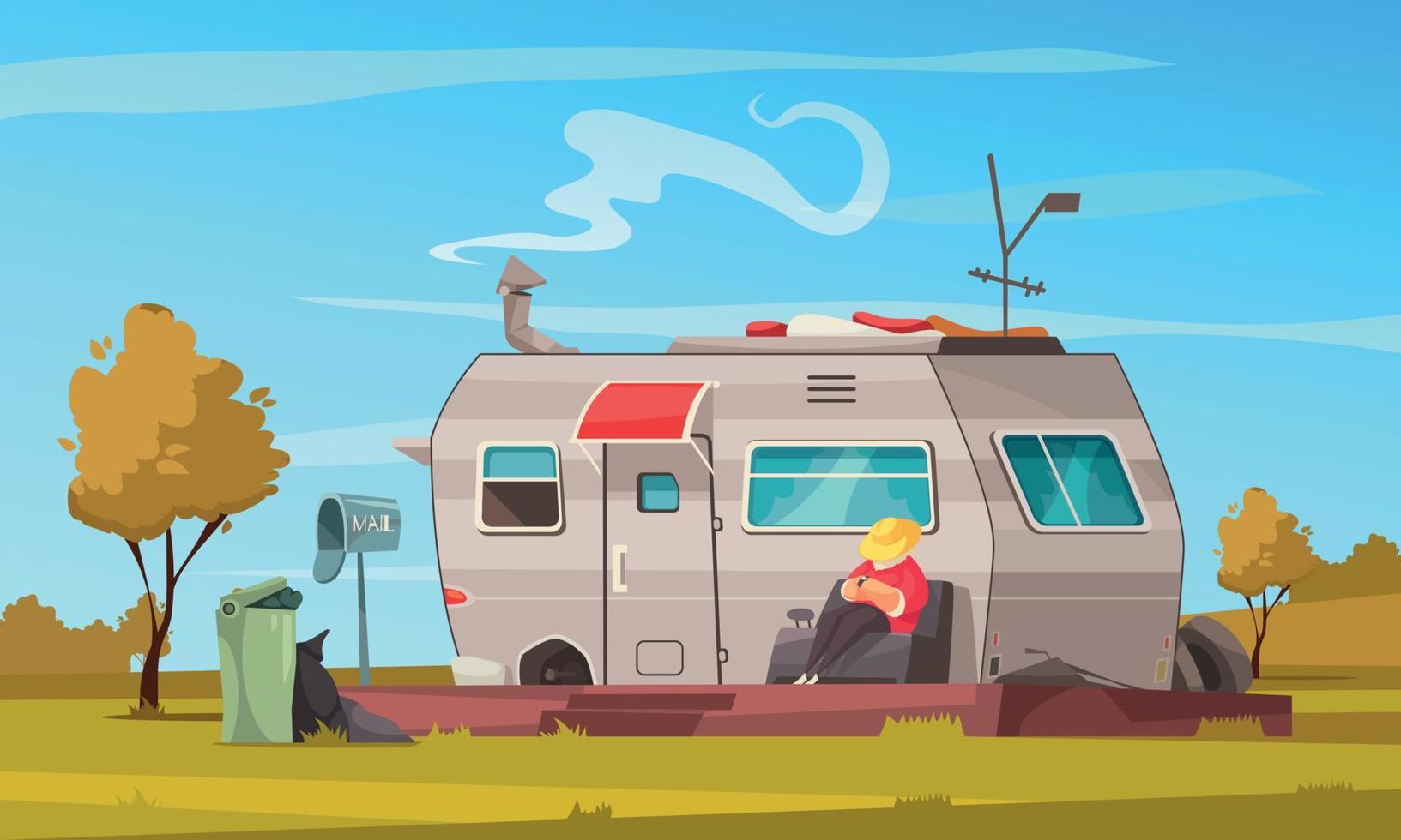 Mobile Home Trailer Cartoon Composition vector