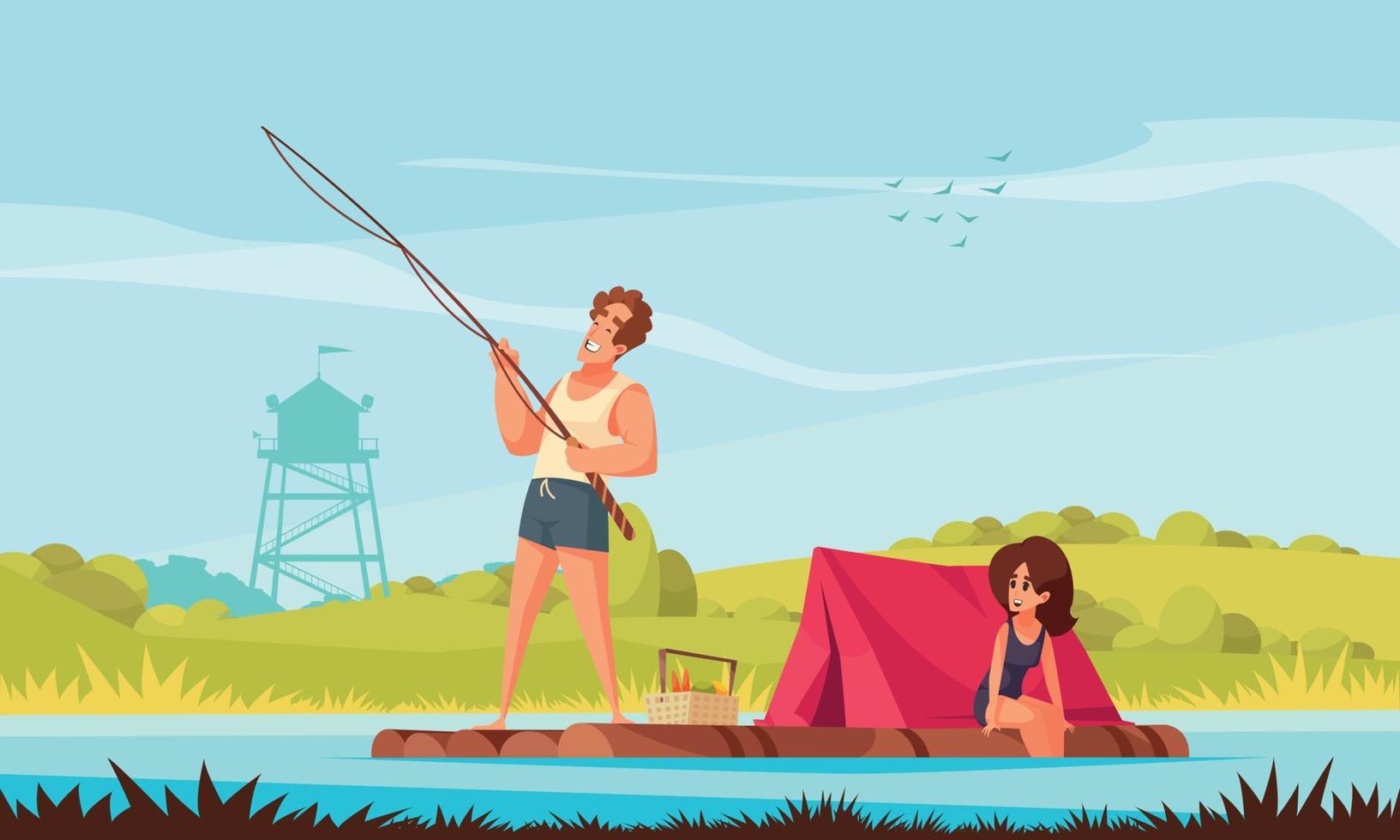 Recreational Fishing Cartoon Composition vector