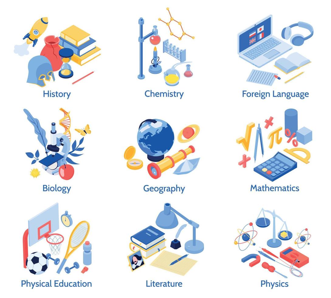 Isometric School Subjects Compositions vector