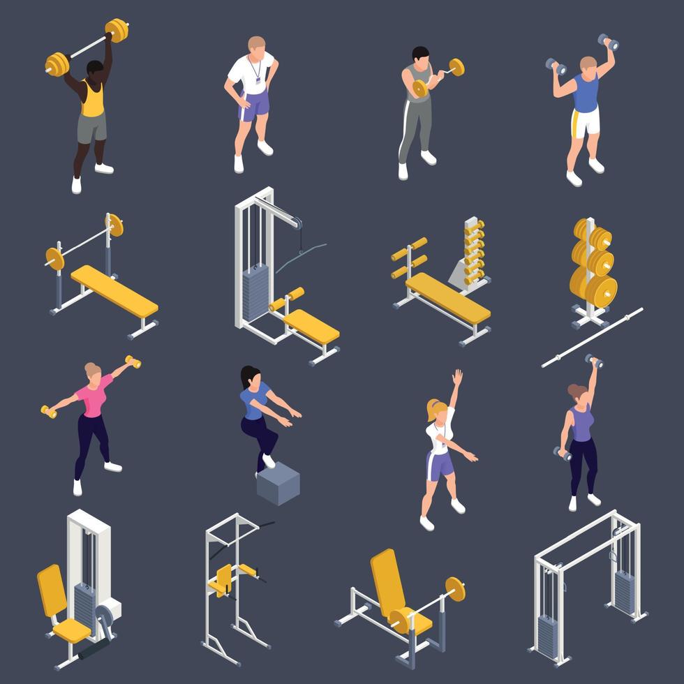 gimnasio entrenamiento fitness conjunto isométrico vector