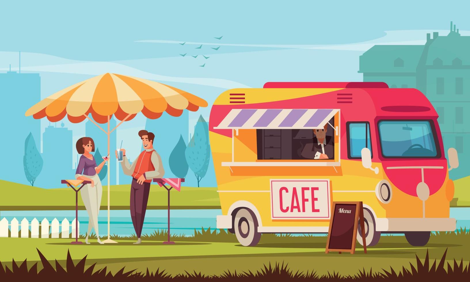 Street Cafe Bus Composition vector