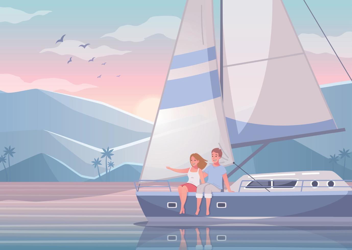 Couple Yachting Cartoon Composition vector