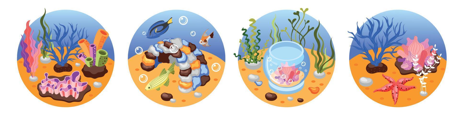Aquarium Isometric Composition Set vector