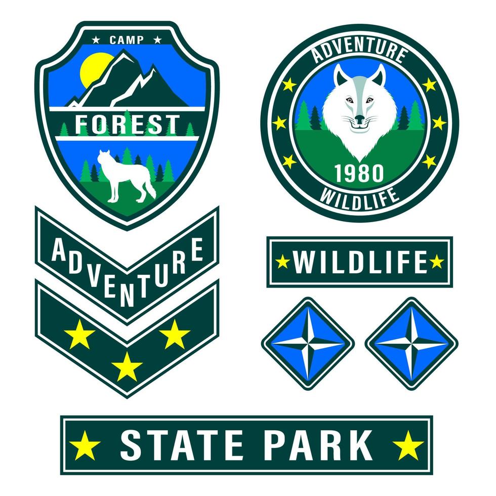 Patch Forest camp wolf set vector