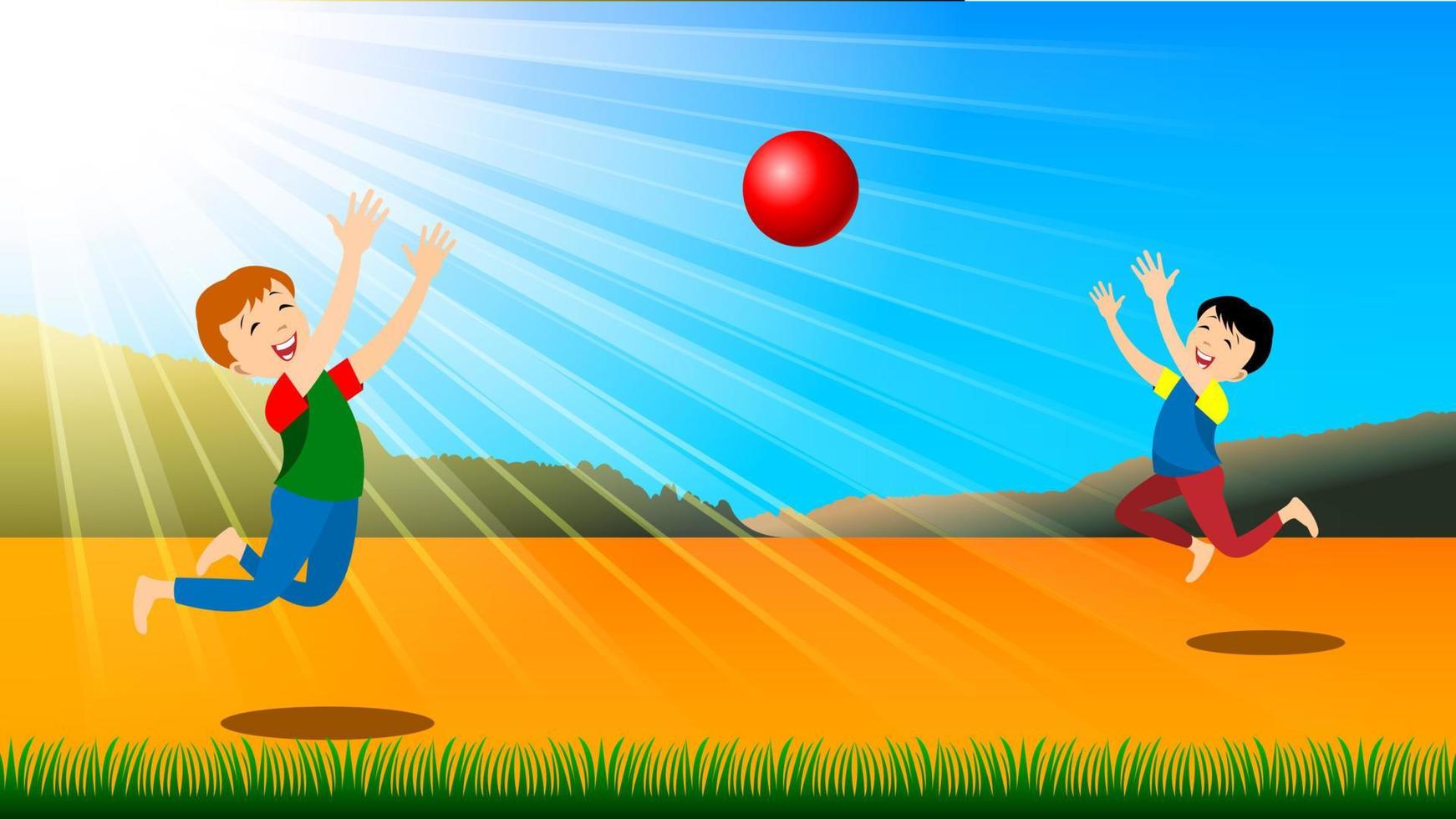 children enjoy with ball in summer vector