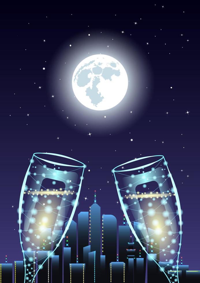 couple wineglasses night city background vector