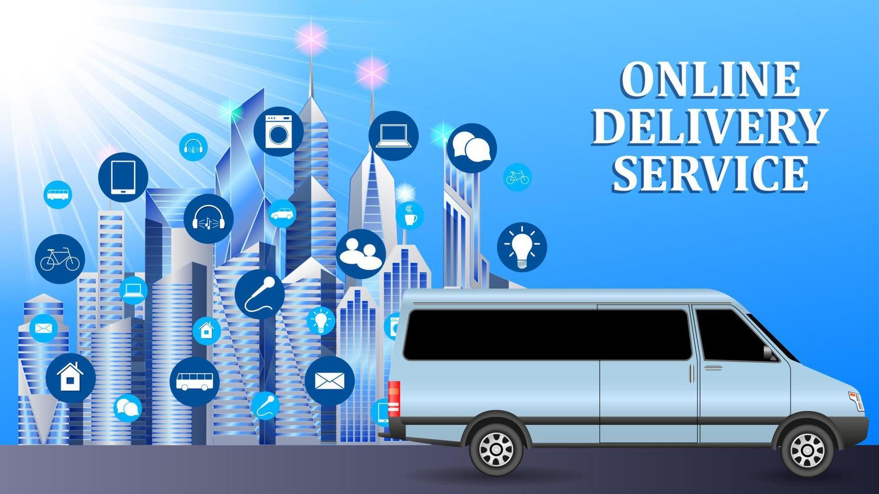 Van in City Online Delivery Service background vector