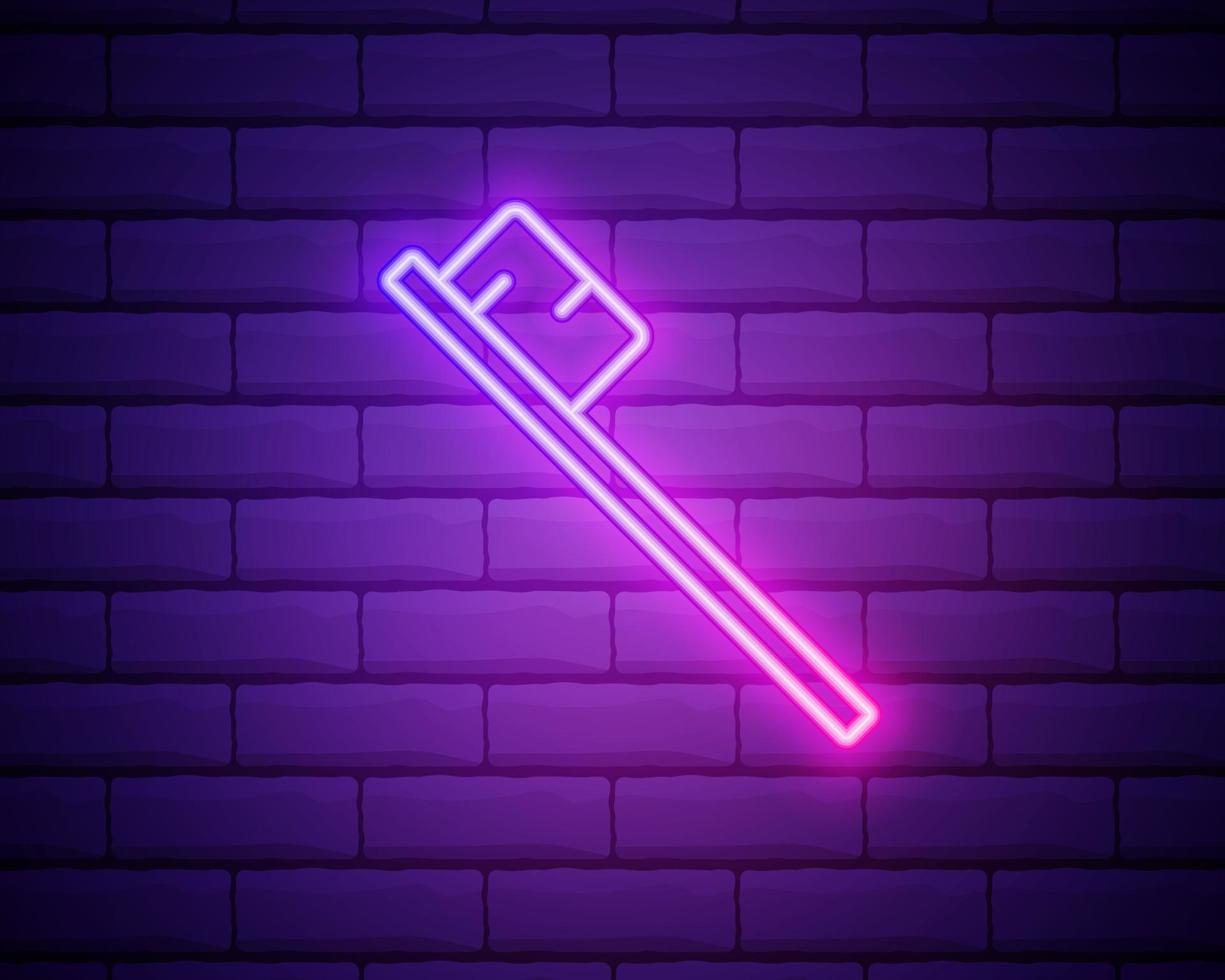 Glowing neon Toothbrush icon isolated on brick wall background. Vector Illustration