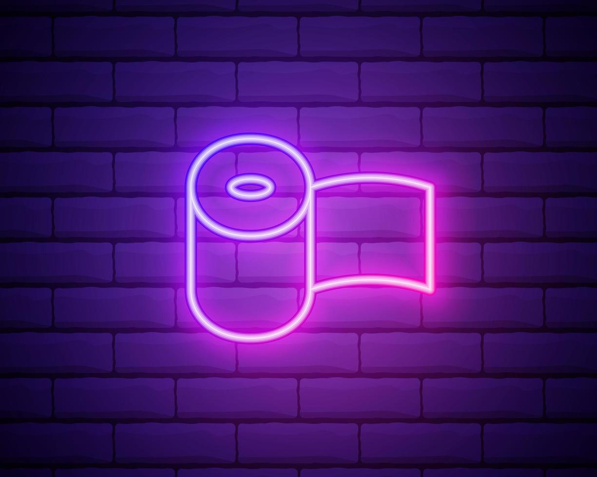 Glowing neon Toilet paper roll icon isolated on brick wall background. Vector Illustration.