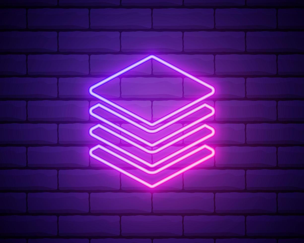 Glowing neon line Layers icon isolated on brick wall background. Colorful outline concept. Vector
